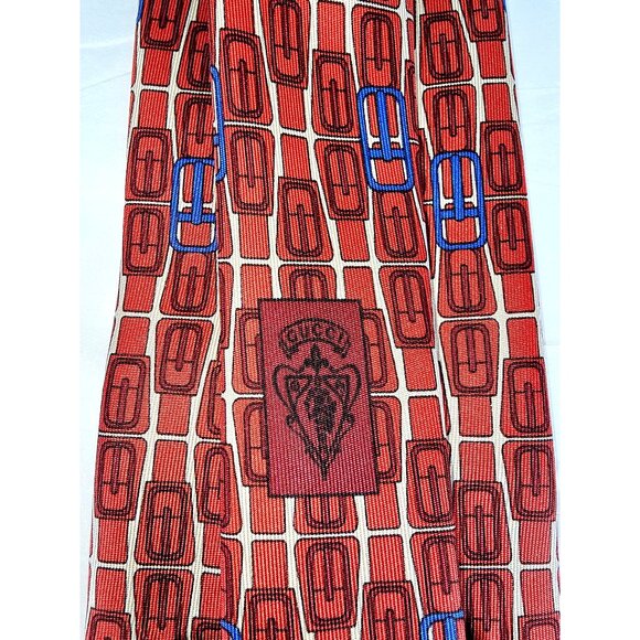 Gucci Men's Red & Blue Print Geometric 100% Silk Tie Made in Italy 247 - Picture 11 of 12